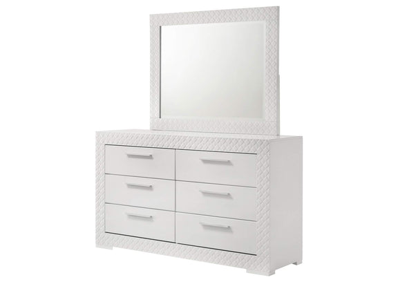 224943M Ives 6-drawer Dresser and Mirror White High Gloss