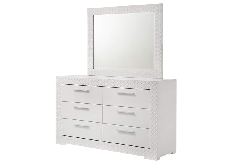 224943M Ives 6-drawer Dresser and Mirror White High Gloss