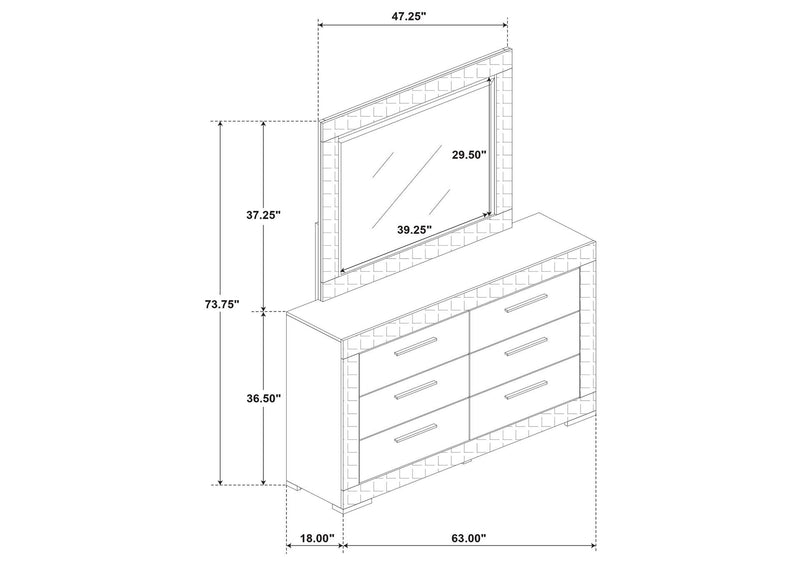 224943M Ives 6-drawer Dresser and Mirror White High Gloss
