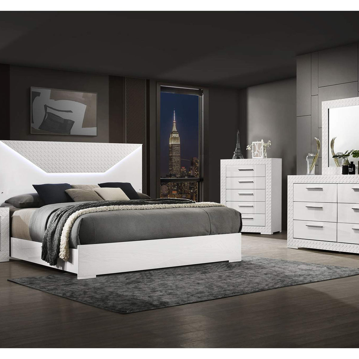224943M Ives 6-drawer Dresser and Mirror White High Gloss