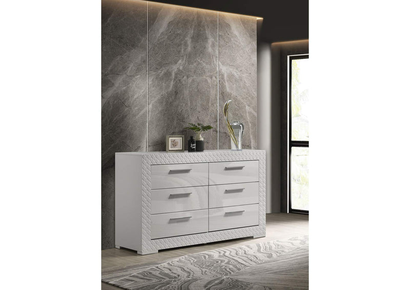 224943 Ives 6-drawer Dresser Cabinet White High Gloss