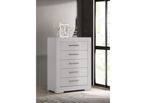 224945 Ives 5-drawer Bedroom Chest of Drawers White High Gloss