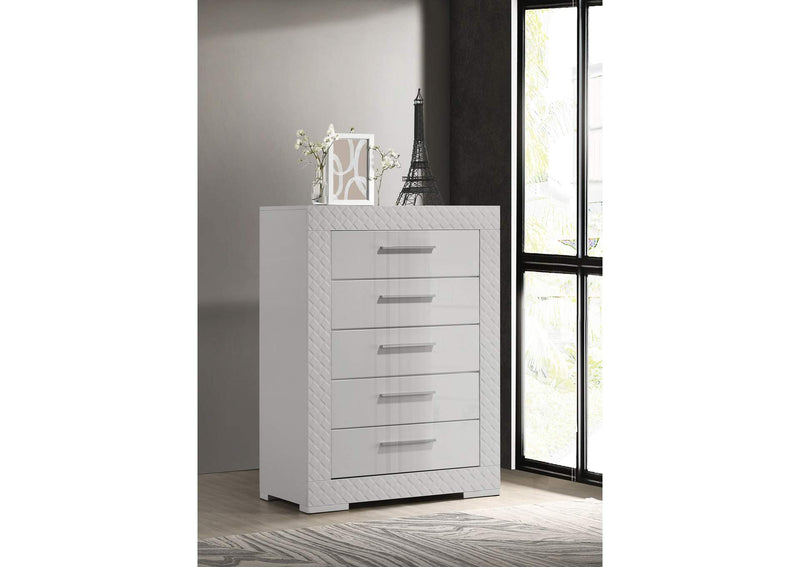 224945 Ives 5-drawer Bedroom Chest of Drawers White High Gloss
