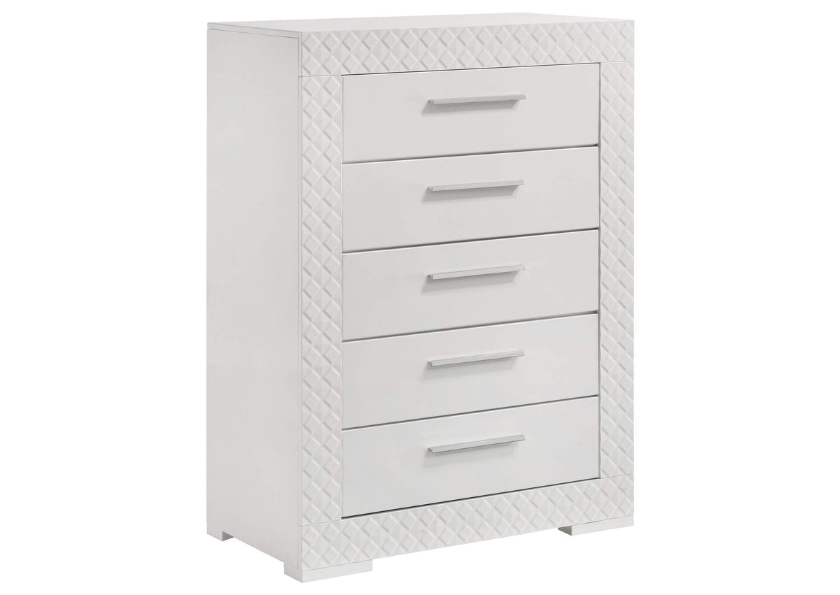 224945 Ives 5-drawer Bedroom Chest of Drawers White High Gloss