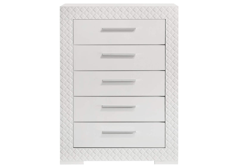 224945 Ives 5-drawer Bedroom Chest of Drawers White High Gloss