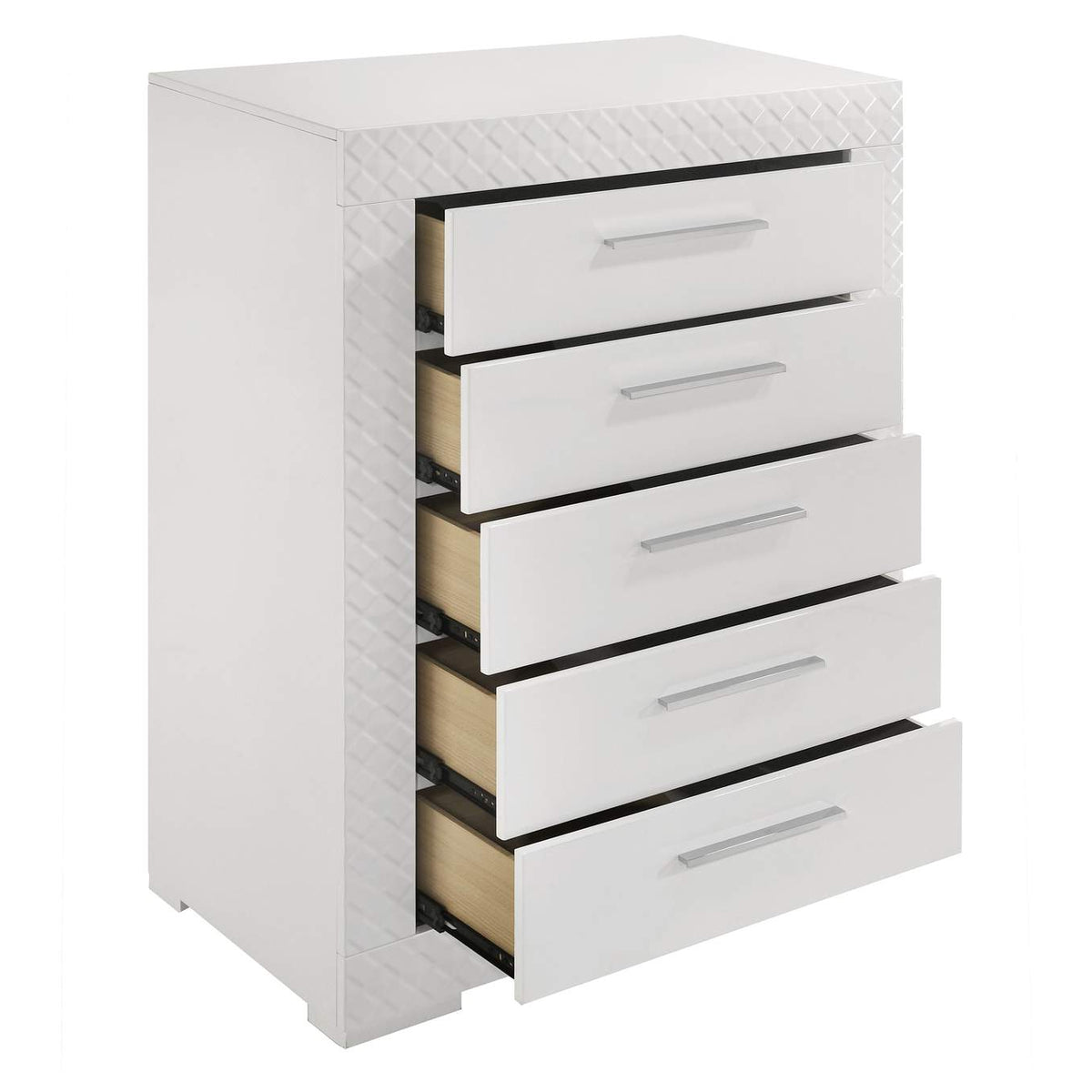 224945 Ives 5-drawer Bedroom Chest of Drawers White High Gloss