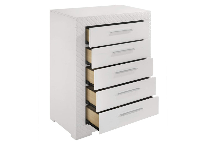 224945 Ives 5-drawer Bedroom Chest of Drawers White High Gloss
