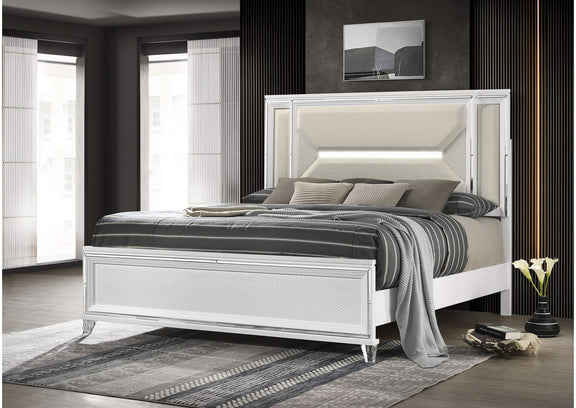 224961KE Marmore 64-inch Eastern King Panel Bed LED Headboard White