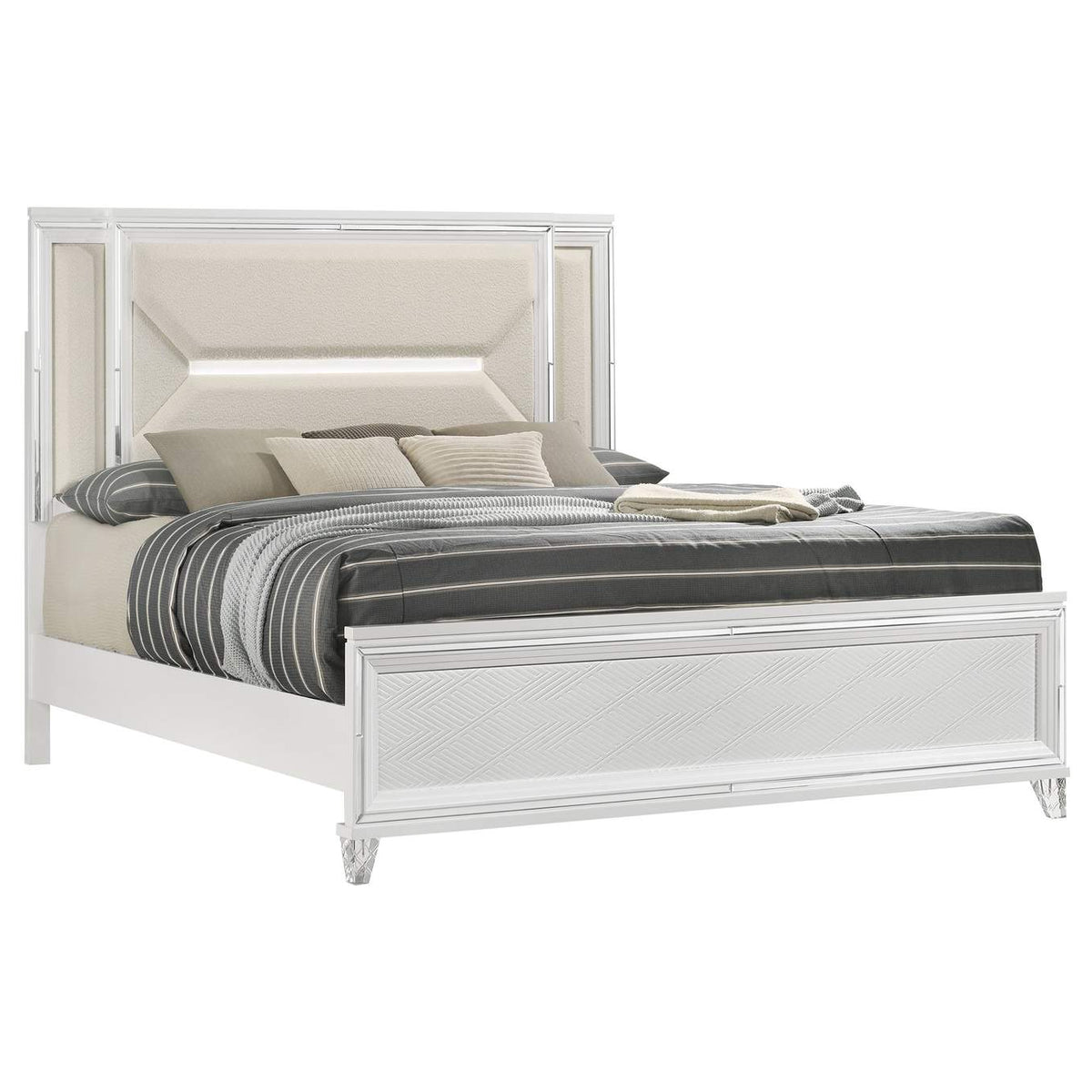 224961KE Marmore 64-inch Eastern King Panel Bed LED Headboard White