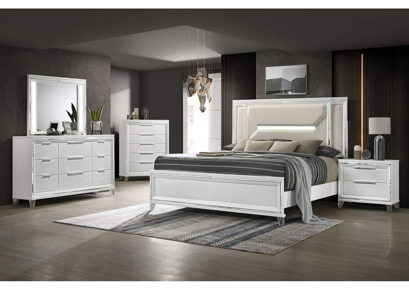 224961KE Marmore 64-inch Eastern King Panel Bed LED Headboard White