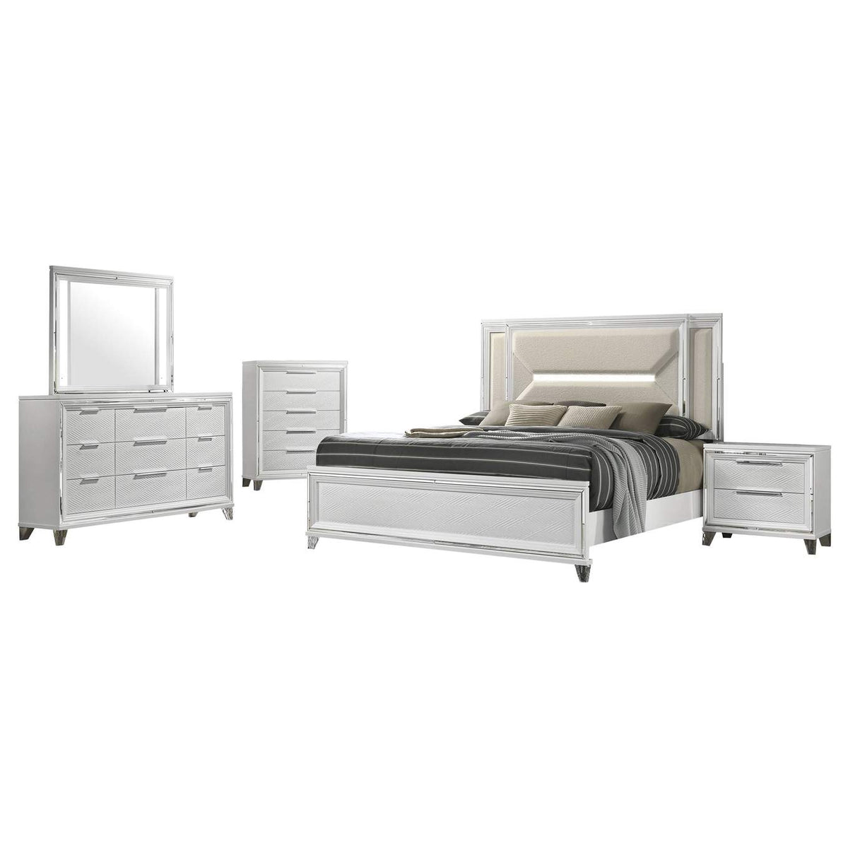 224961Q-S5 Marmore 5-piece Queen Bedroom Set White