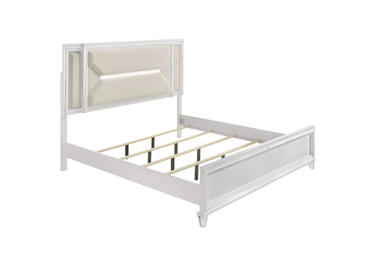 224961Q Marmore 64-inch Queen Panel Bed LED Headboard White