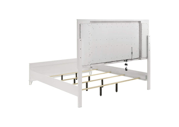224961Q Marmore 64-inch Queen Panel Bed LED Headboard White