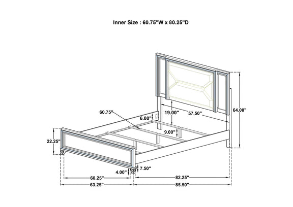 224961Q Marmore 64-inch Queen Panel Bed LED Headboard White
