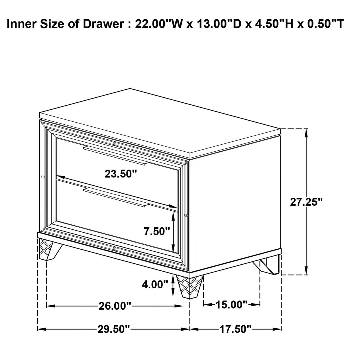 224962 Marmore 2-drawer Nightstand Bedside Table White