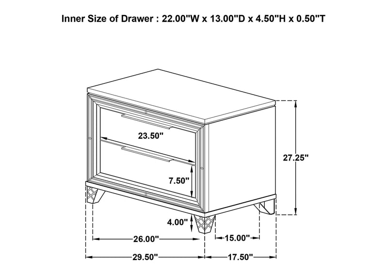 224962 Marmore 2-drawer Nightstand Bedside Table White