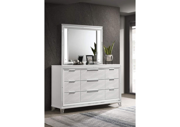 224963M Marmore 9-drawer Dresser and LED Mirror White