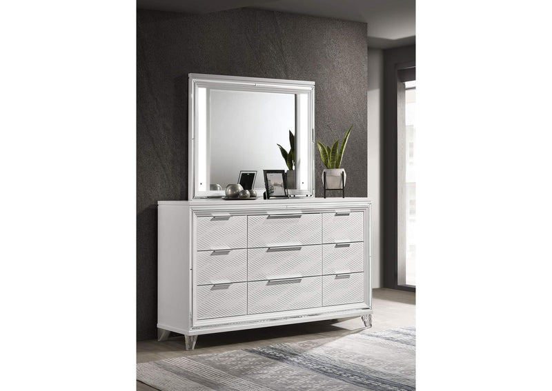 224963M Marmore 9-drawer Dresser and LED Mirror White