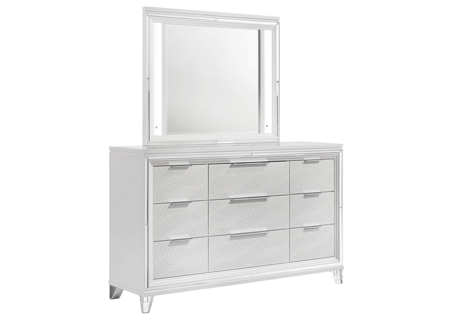 224963M Marmore 9-drawer Dresser and LED Mirror White