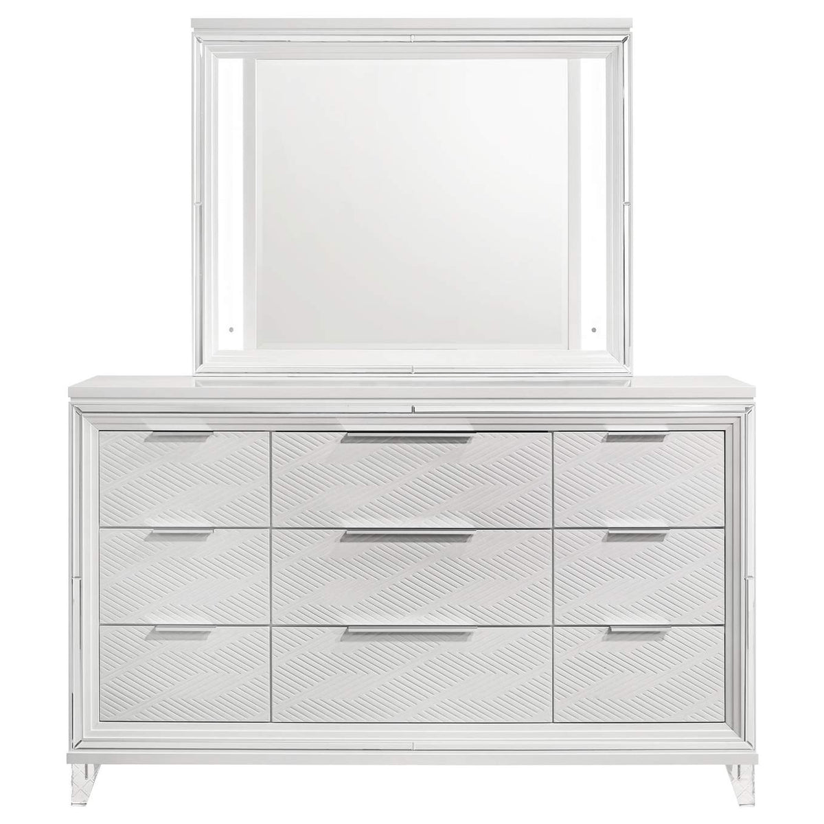 224963M Marmore 9-drawer Dresser and LED Mirror White