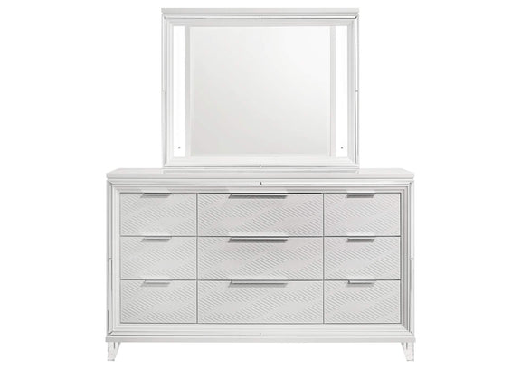 224963M Marmore 9-drawer Dresser and LED Mirror White