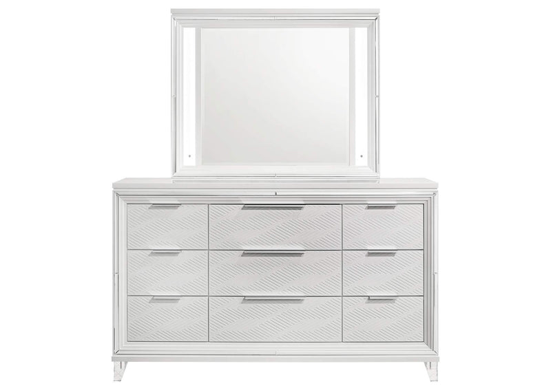 224963M Marmore 9-drawer Dresser and LED Mirror White