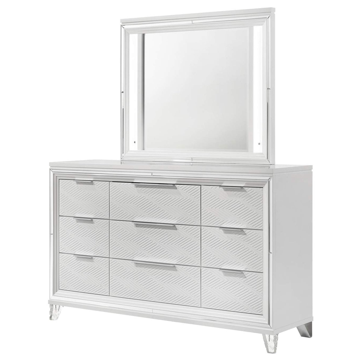 224963M Marmore 9-drawer Dresser and LED Mirror White