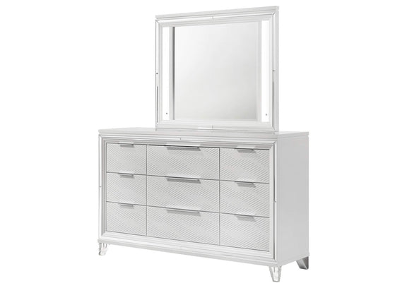 224963M Marmore 9-drawer Dresser and LED Mirror White