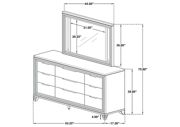 224963M Marmore 9-drawer Dresser and LED Mirror White