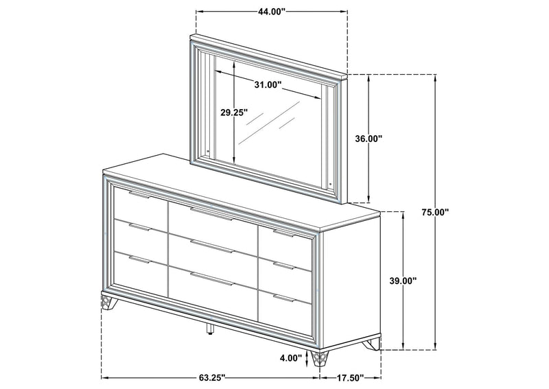 224963M Marmore 9-drawer Dresser and LED Mirror White