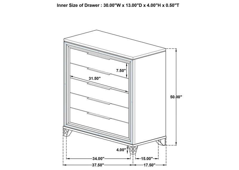 224965 Marmore 5-drawer Bedroom Chest of Drawers White