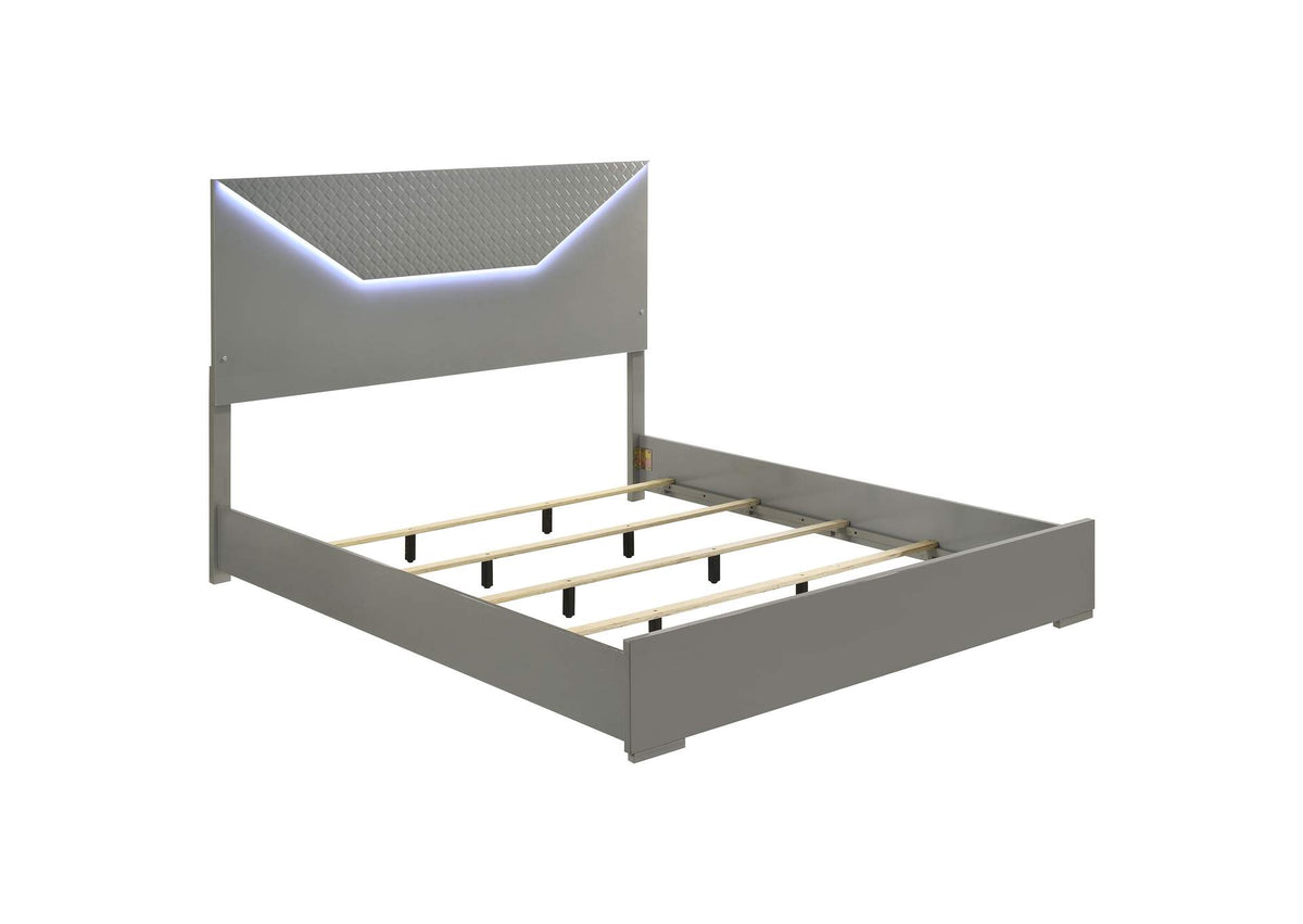 224971KE Ives Eastern King Panel Bed LED Headboard Grey High Gloss