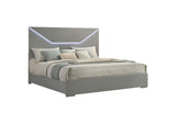 224971KE Ives Eastern King Panel Bed LED Headboard Grey High Gloss