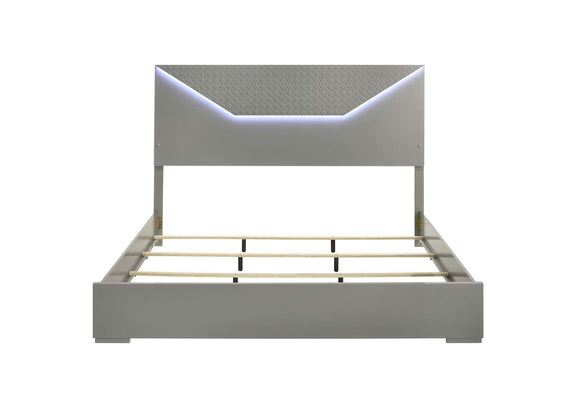 224971KE Ives Eastern King Panel Bed LED Headboard Grey High Gloss