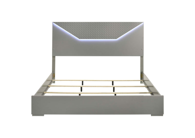 224971KE Ives Eastern King Panel Bed LED Headboard Grey High Gloss