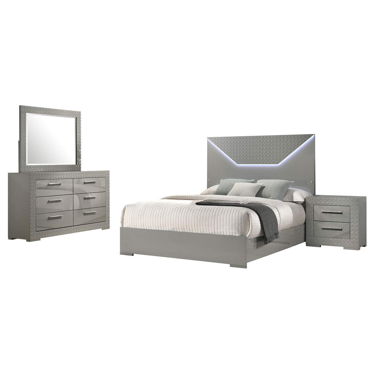 224971Q-S4 Ives 4-piece Queen Bedroom Set Grey High Gloss