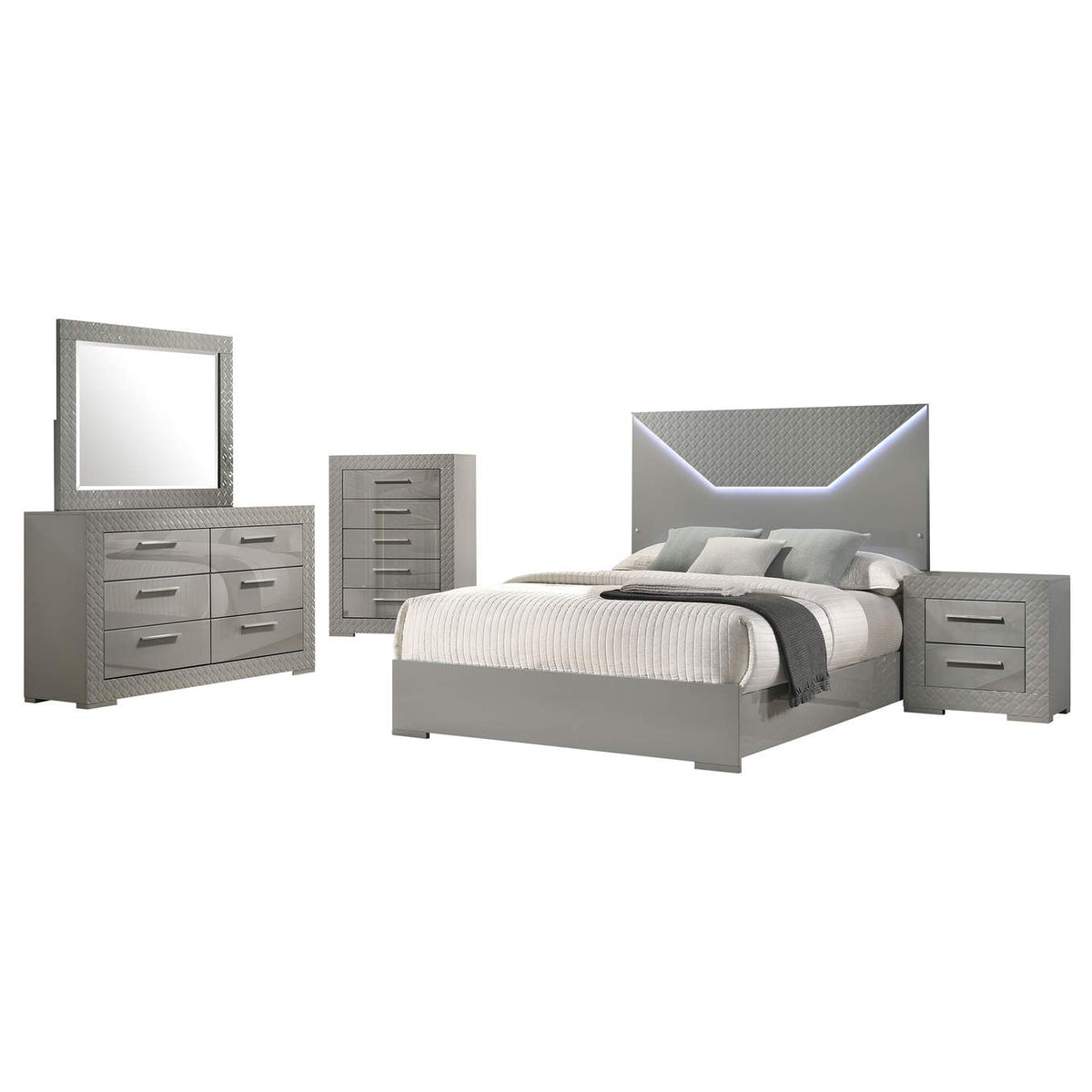 224971Q-S5 Ives 5-piece Queen Bedroom Set Grey High Gloss