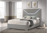 224971Q Ives Queen Panel Bed LED Headboard Grey High Gloss