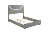 224971Q Ives Queen Panel Bed LED Headboard Grey High Gloss