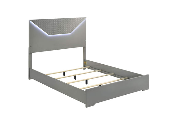 224971Q Ives Queen Panel Bed LED Headboard Grey High Gloss