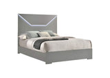 224971Q Ives Queen Panel Bed LED Headboard Grey High Gloss