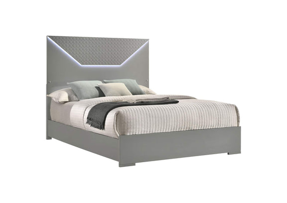 224971Q Ives Queen Panel Bed LED Headboard Grey High Gloss