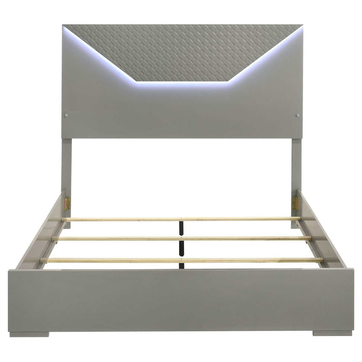 224971Q Ives Queen Panel Bed LED Headboard Grey High Gloss