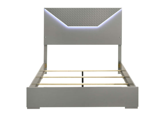 224971Q Ives Queen Panel Bed LED Headboard Grey High Gloss