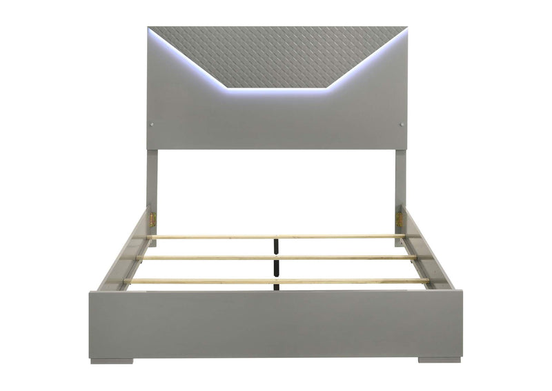 224971Q Ives Queen Panel Bed LED Headboard Grey High Gloss