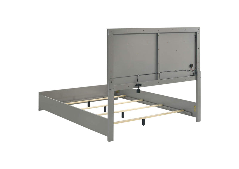 224971Q Ives Queen Panel Bed LED Headboard Grey High Gloss
