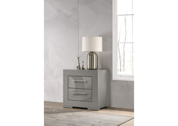 224972 Ives 2-drawer Nightstand Bedside Table Grey High Gloss