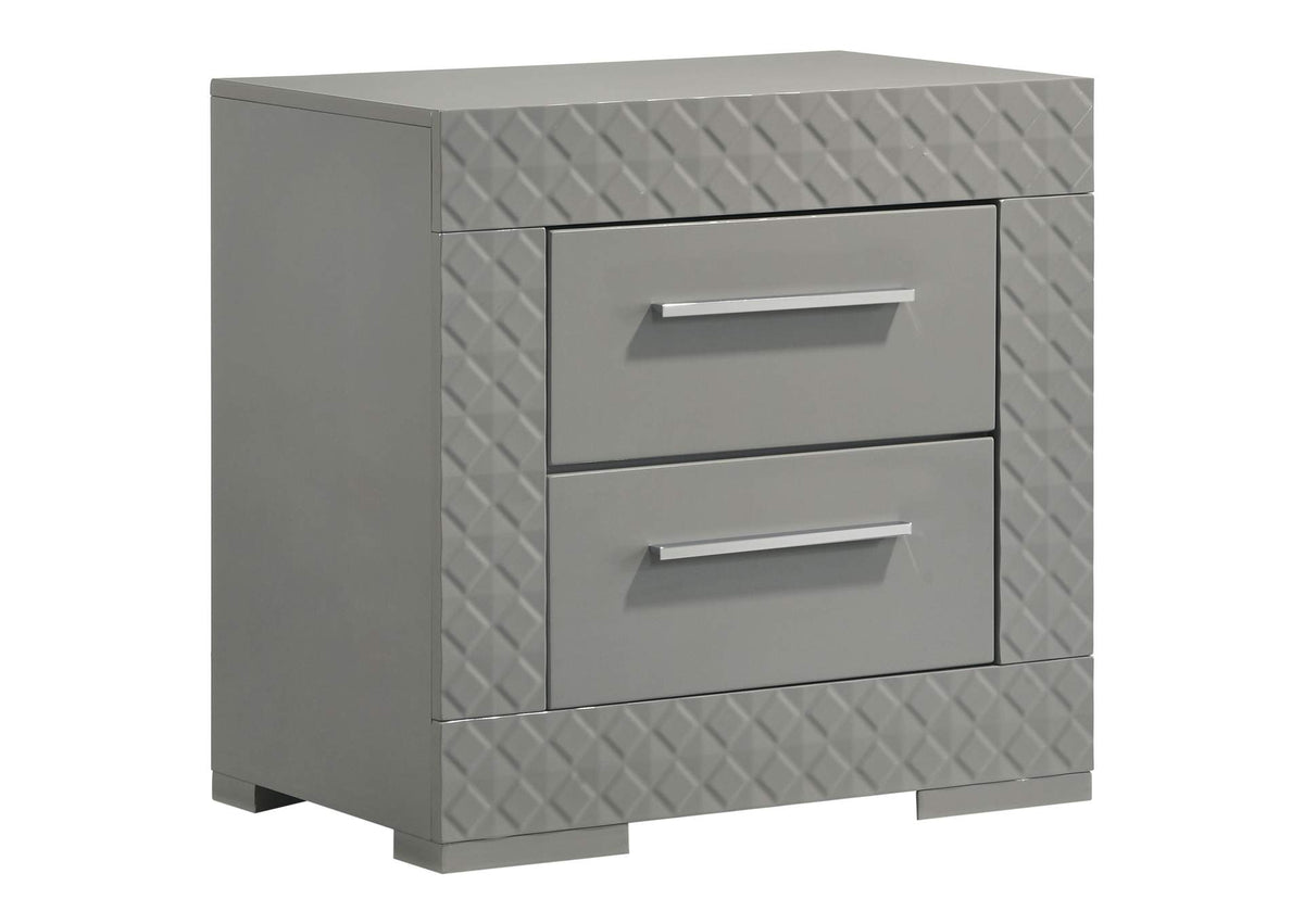 224972 Ives 2-drawer Nightstand Bedside Table Grey High Gloss