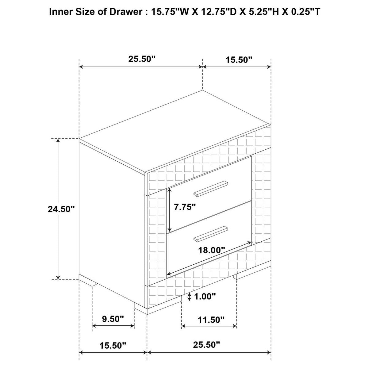 224972 Ives 2-drawer Nightstand Bedside Table Grey High Gloss