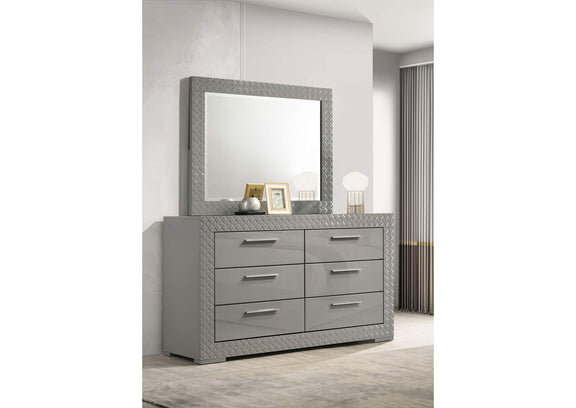 224973M Ives 6-drawer Dresser and Mirror Grey High Gloss